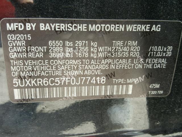 5UXKR6C57F0J77418 - 2015 BMW X5 XDRIVE5 BLACK photo 10