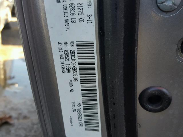 2B3CJ4DGXBH532106 - 2011 DODGE CHALLENGER GRAY photo 10