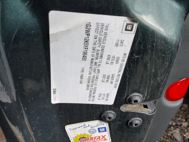 1G2WP12K5YF196430 - 2000 PONTIAC GRAND PRIX GREEN photo 10