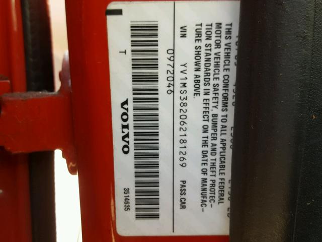 YV1MS382062181269 - 2006 VOLVO S40 RED photo 10