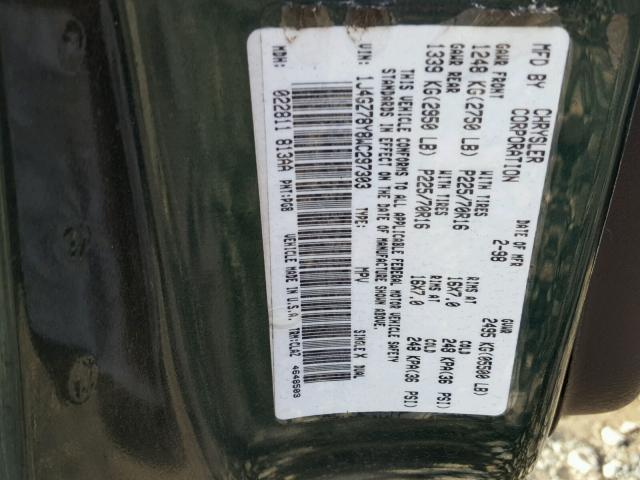 1J4GZ78Y8WC297303 - 1998 JEEP GRAND CHER GREEN photo 10