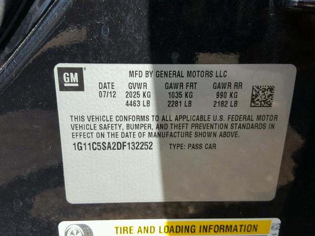 1G11C5SA2DF132252 - 2013 CHEVROLET MALIBU 1LT ლურჯი ფოტო 10