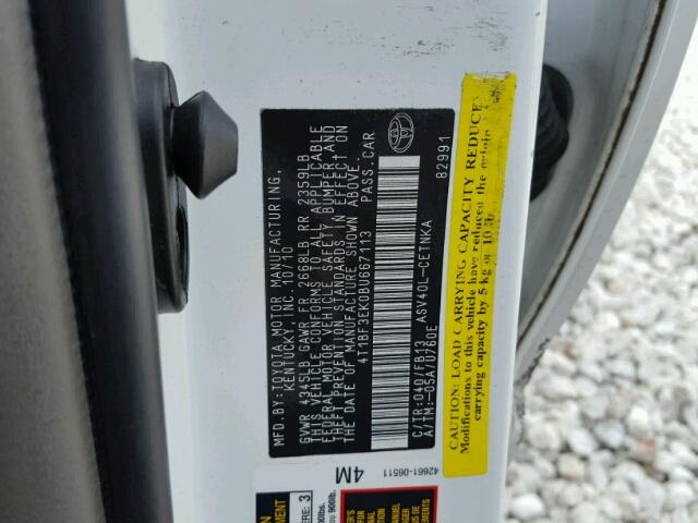 4T1BF3EK0BU667113 - 2011 TOYOTA CAMRY BASE WHITE photo 10