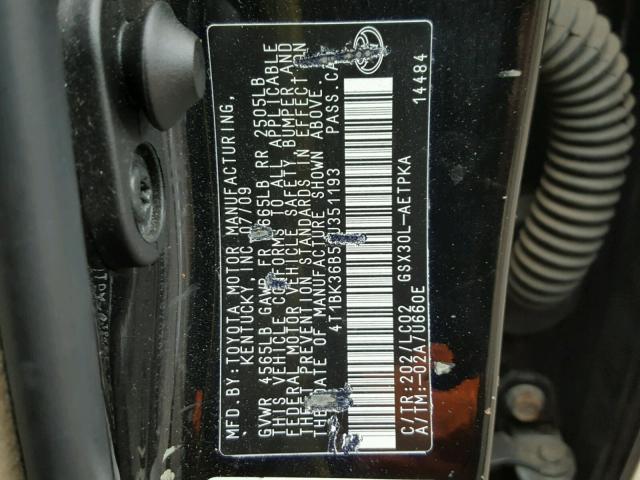 4T1BK36B59U351193 - 2009 TOYOTA AVALON XL BLACK photo 10