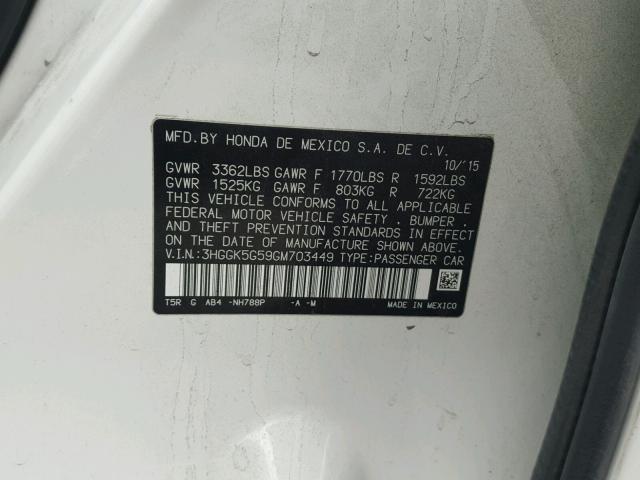 3HGGK5G59GM703449 - 2016 HONDA FIT LX WHITE photo 10