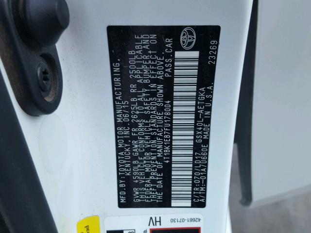 4T1BK1EB7FU178004 - 2015 TOYOTA AVALON XLE WHITE photo 10