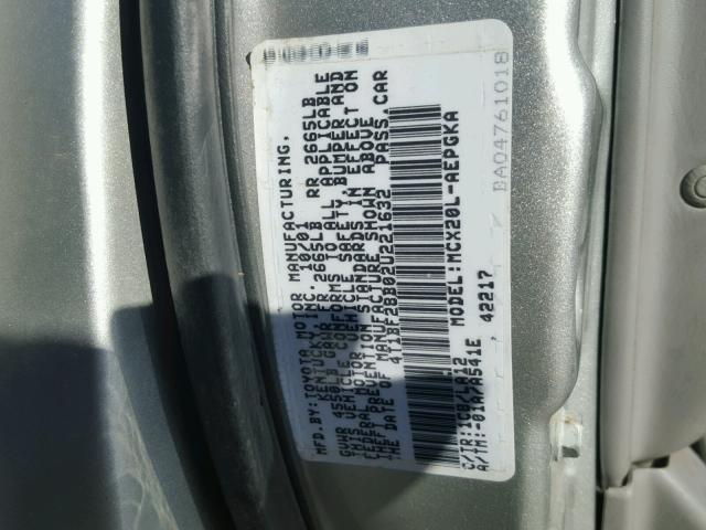 4T1BF28B02U221632 - 2002 TOYOTA AVALON XL SILVER photo 10