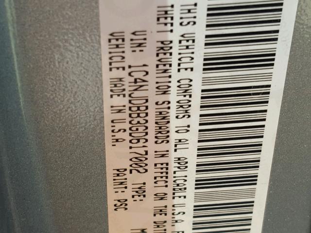 1C4NJDBB3GD617002 - 2016 JEEP COMPASS SP SILVER photo 10