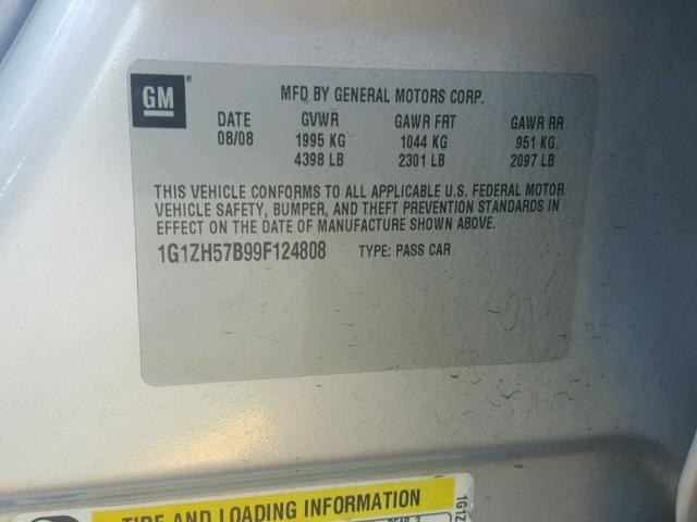 1G1ZH57B99F124808 - 2009 CHEVROLET MALIBU 1LT SILVER photo 10