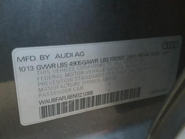 WAUBFAFL8EN021085 - 2014 AUDI A4 PREMIUM GRAY photo 10