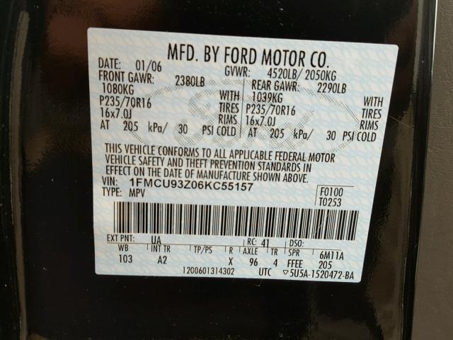 1FMCU93Z06KC55157 - 2006 FORD ESCAPE XLT BLACK photo 10