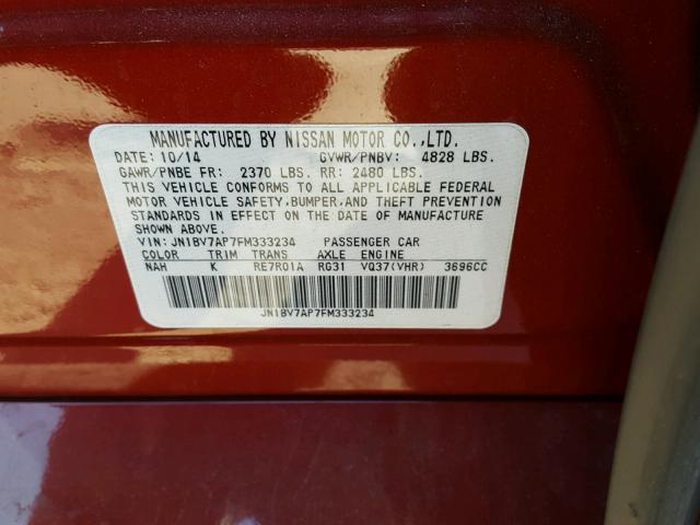 JN1BV7AP7FM333234 - 2015 INFINITI Q50 BASE RED photo 10