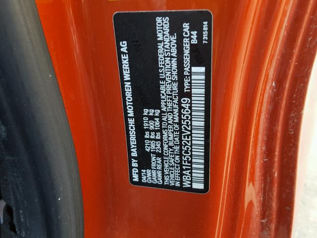 WBA1F5C52EV255649 - 2014 BMW 228 I ORANGE photo 10