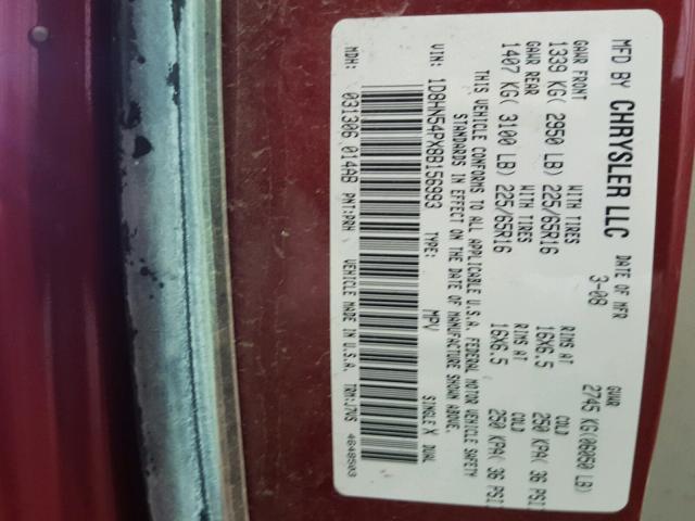 1D8HN54PX8B156993 - 2008 DODGE GRAND CARA RED photo 10