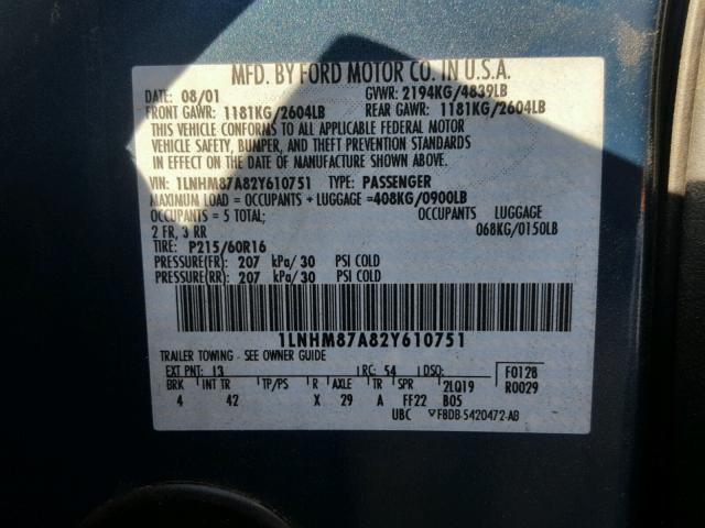 1LNHM87A82Y610751 - 2002 LINCOLN LS 蓝色 照片 10