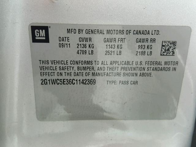 2G1WC5E36C1142369 - 2012 CHEVROLET IMPALA LTZ SILVER photo 10