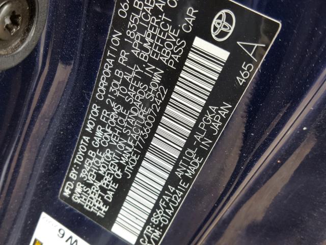 JTKDE177360072422 - 2006 TOYOTA SCION TC 蓝色 照片 10