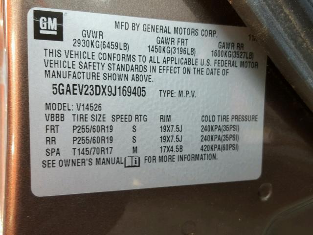 5GAEV23DX9J169405 - 2009 BUICK ENCLAVE CX BROWN photo 10