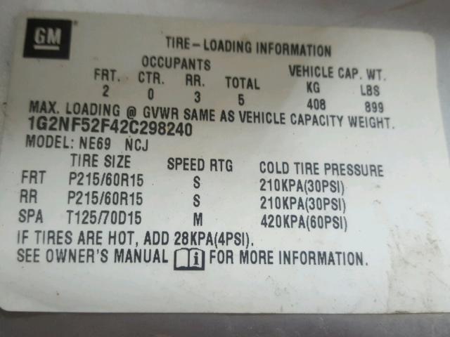 1G2NF52F42C298240 - 2002 PONTIAC GRAND AM S SILVER photo 10