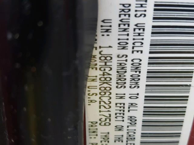 1J8HG48K86C221759 - 2006 JEEP COMMANDER RED photo 10