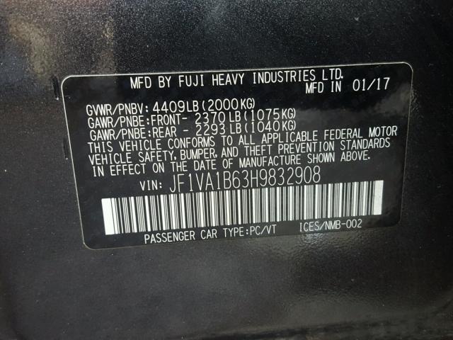 JF1VA1B63H9832908 - 2017 SUBARU WRX BLACK photo 10