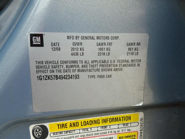 1G1ZK57B494234193 - 2009 CHEVROLET MALIBU LTZ 蓝色 照片 10