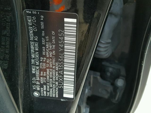 5UXFA13536LY45452 - 2006 BMW X5 3.0I BLACK photo 10