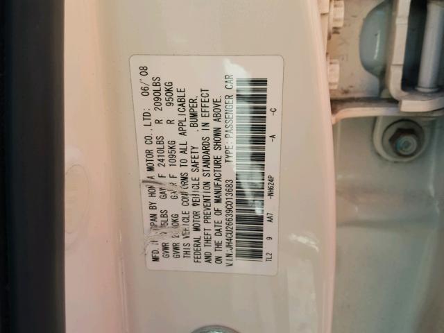 JH4CU26639C013683 - 2009 ACURA TSX WHITE photo 10