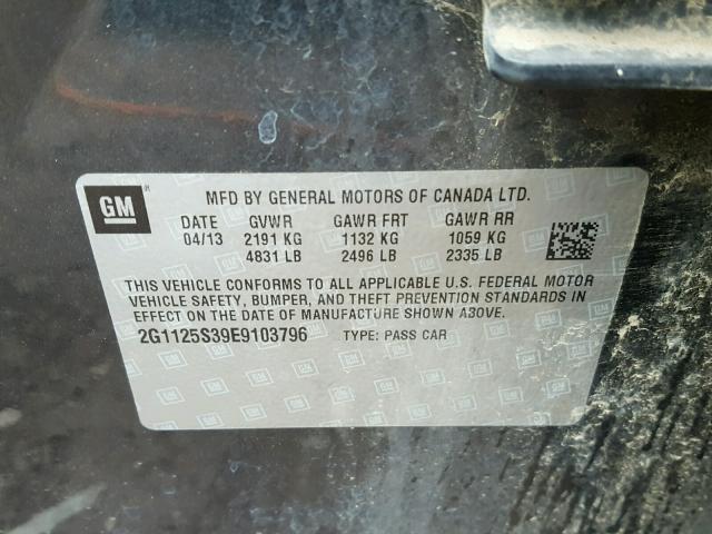 2G1125S39E9103796 - 2014 CHEVROLET IMPALA CHARCOAL photo 10