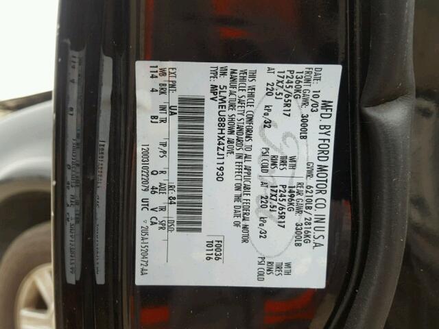 5LMEU88HX4ZJ11930 - 2004 LINCOLN AVIATOR 黑色 照片 10