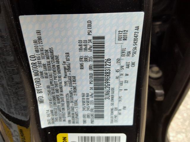 3LN6L2G99ER831226 - 2014 LINCOLN MKZ BLACK photo 10