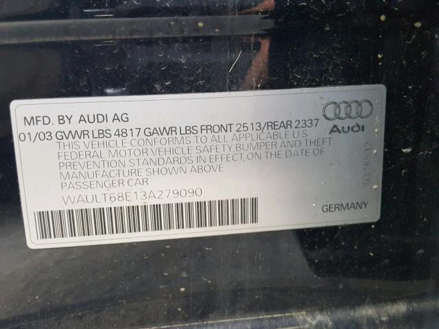 WAULT68E13A279090 - 2003 AUDI A4 3.0 QUA BLUE photo 10