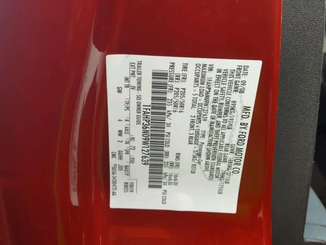 1FAHP36N09W127639 - 2009 FORD FOCUS SES RED photo 10