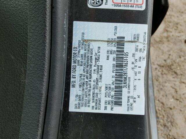 3LNHM28T17R631105 - 2007 LINCOLN MKZ შავი ფოტო 10