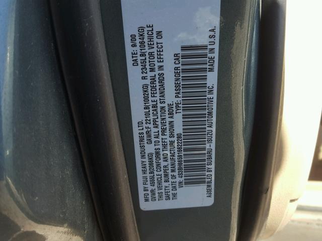 4S3BH665916622280 - 2001 SUBARU LEGACY OUT GREEN photo 10