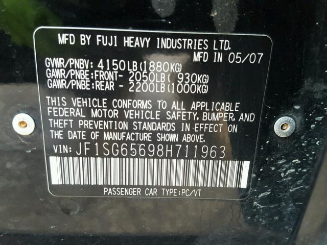 JF1SG65698H711963 - 2008 SUBARU FORESTER 2 BLACK photo 10