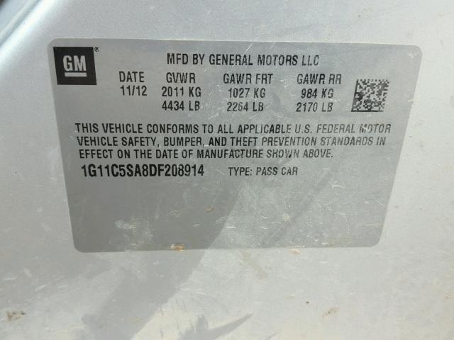 1G11C5SA8DF208914 - 2013 CHEVROLET MALIBU 1LT 银色 照片 10