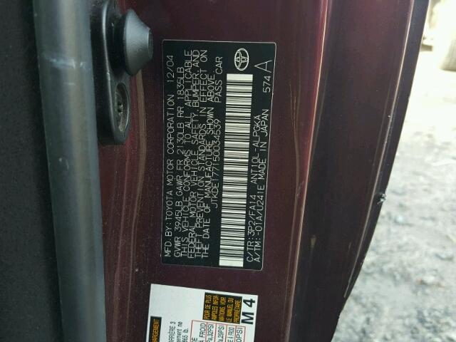 JTKDE177150034539 - 2005 TOYOTA SCION TC 勃艮第红 照片 10