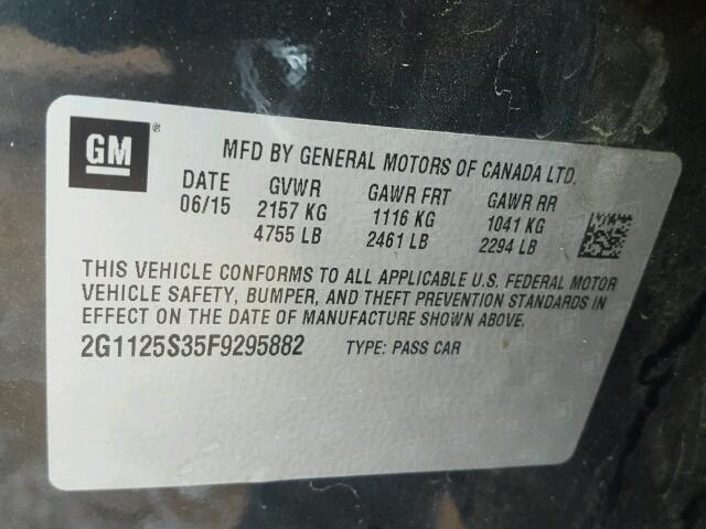 2G1125S35F9295882 - 2015 CHEVROLET IMPALA LT GRAY photo 10