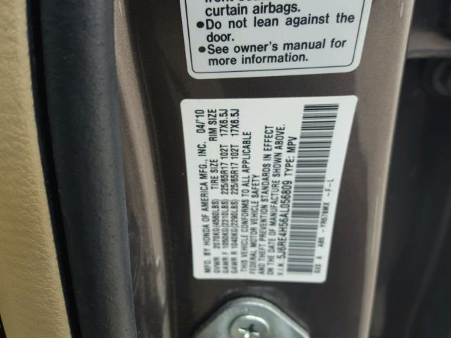 5J6RE4H56AL056809 - 2010 HONDA CR-V EX ყავისფერი ფოტო 10