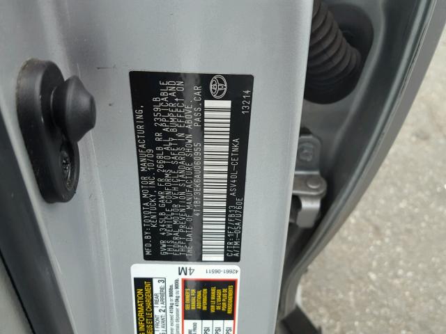 4T1BF3EK6AU060955 - 2010 TOYOTA CAMRY BASE ვერცხლისფერი ფოტო 10