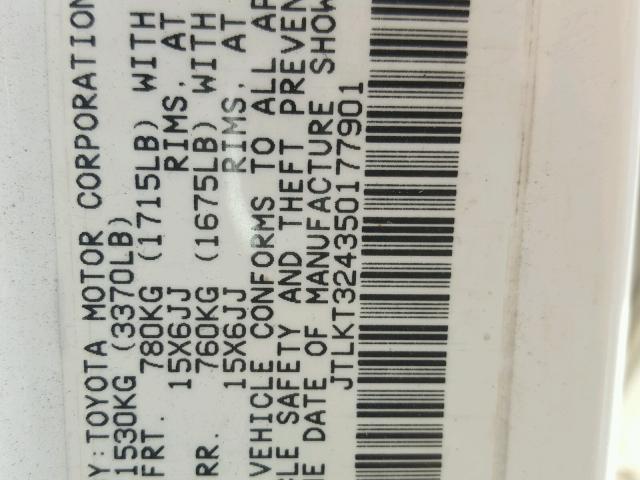 JTLKT324350177901 - 2005 TOYOTA SCION XB Blanco foto 10