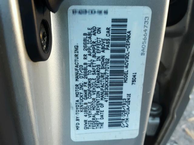 4T1BE30KX3U770762 - 2003 TOYOTA CAMRY LE ვერცხლისფერი ფოტო 10