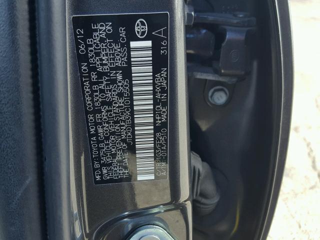 JTDKDTB39C1015505 - 2012 TOYOTA PRIUS C GRAY photo 10