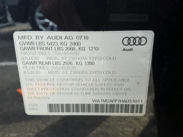 WA1M2AFP7HA031011 - 2017 AUDI Q5 PREMIUM BLUE photo 10