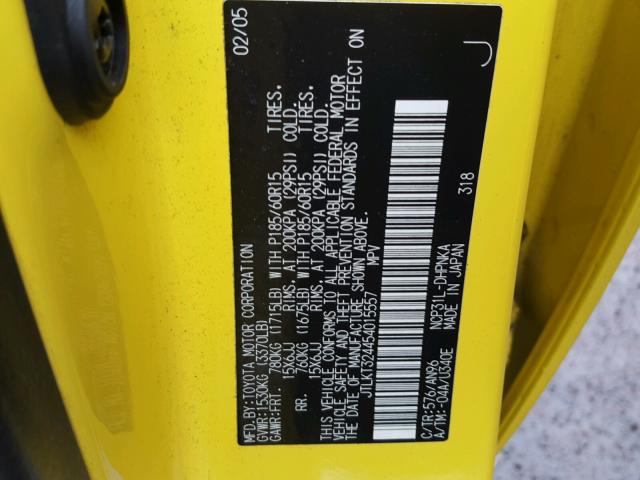 JTLKT324454015557 - 2005 TOYOTA SCION XB Amarillo foto 10