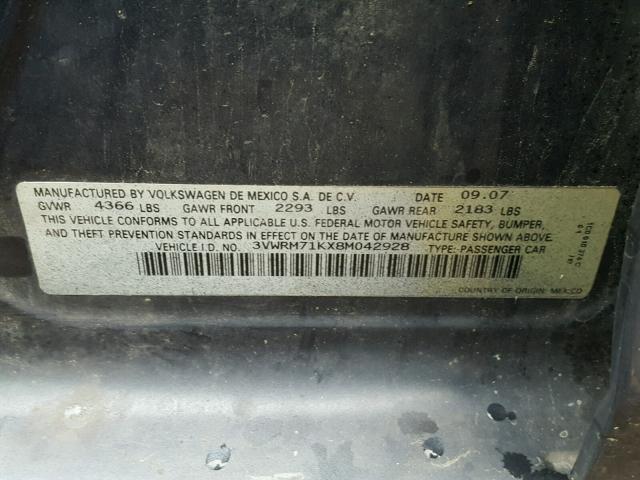 3VWRM71KX8M042928 - 2008 VOLKSWAGEN JETTA BLUE photo 10