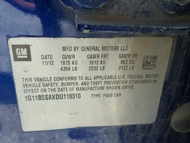 1G11B5SAXDU118310 - 2013 CHEVROLET MALIBU LS BLUE photo 10