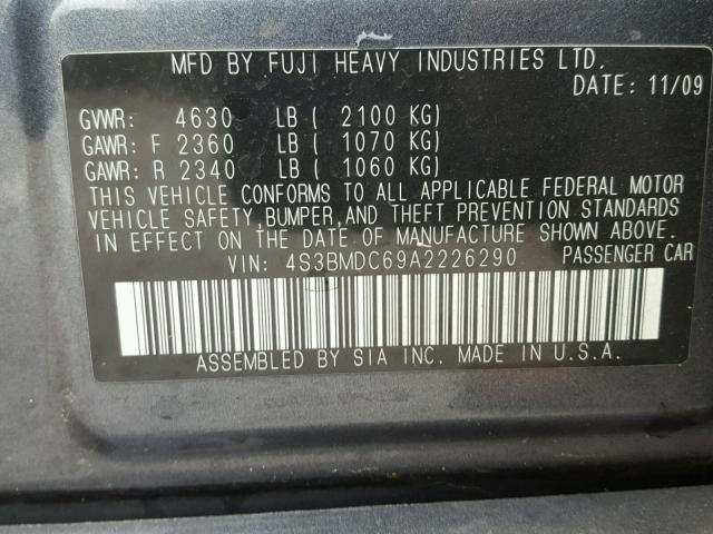 4S3BMDC69A2226290 - 2010 SUBARU LEGACY 3.6 GRAY photo 10