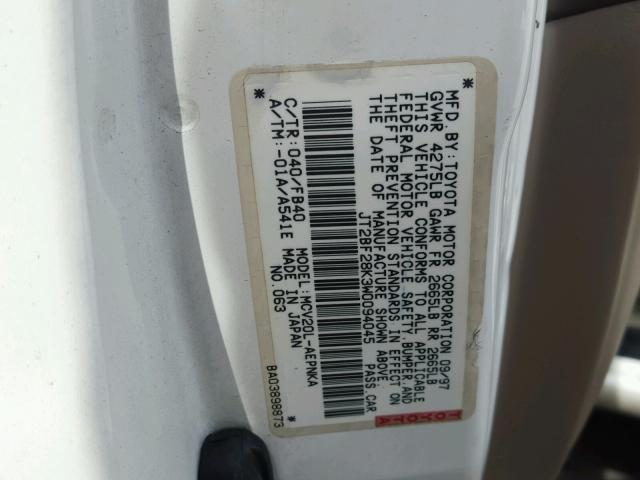 JT2BF28K3W0094045 - 1998 TOYOTA CAMRY WHITE photo 10